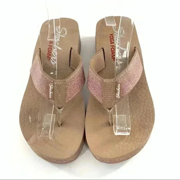 Sketchers Sandals 6 36 pink glitter yoga foam flatform flip flops vintage Y2k - Picture 2 of 12